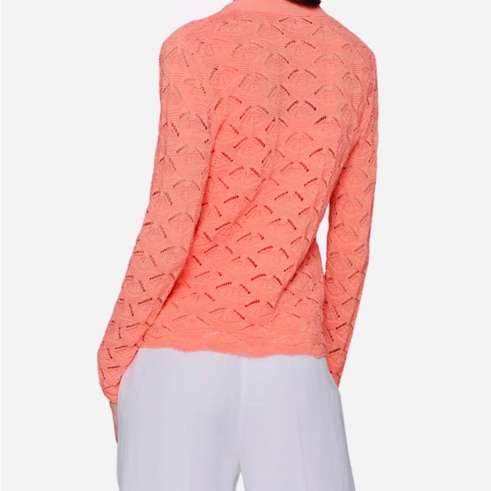 NWT Women KARL LAGERFELD Coastal Spring Crochet style Cardigan Coral Grandmacore - Picture 2 of 9